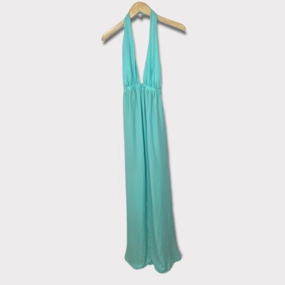 NWT Show Me Your Mumu Luna Halter Maxi Dress Teal Blue Size Small New Tags Boho - Picture 4 of 11